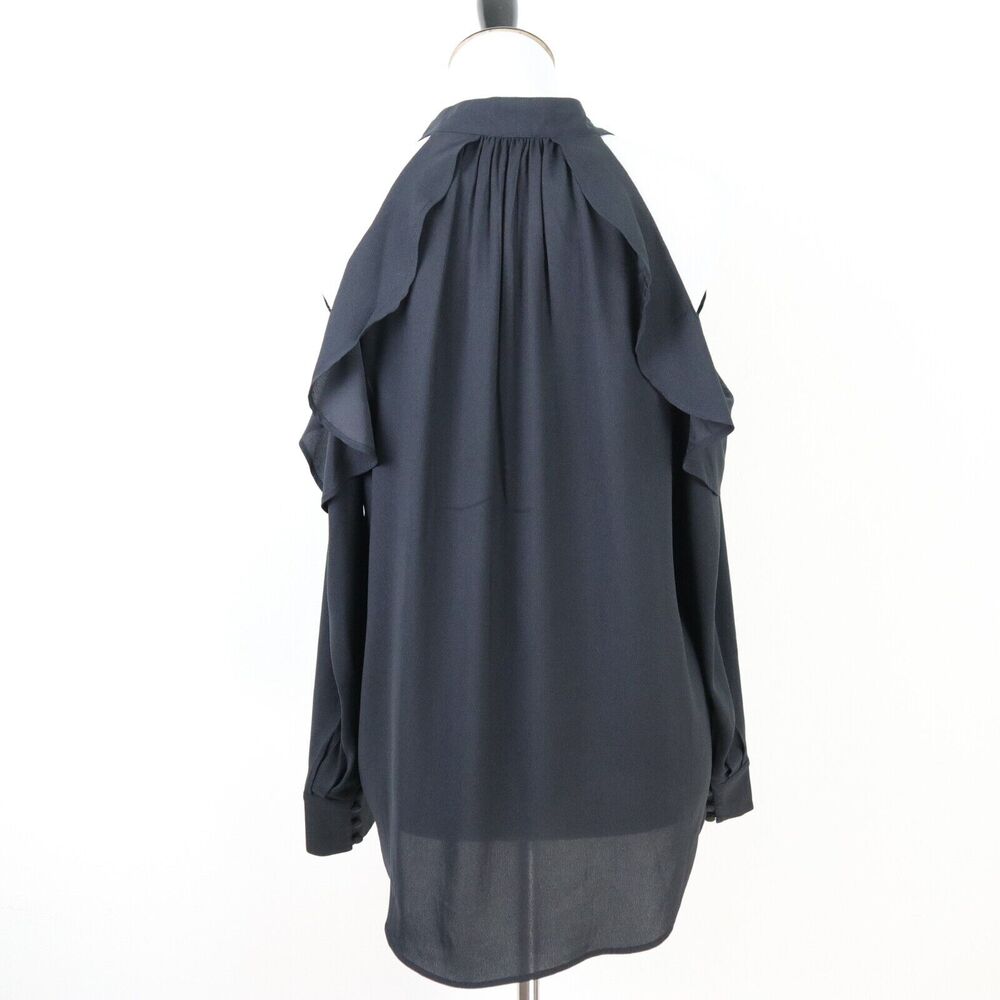 Ann Taylor Size S Cold Shoulder Ruffle Blouse Split Tie V Neck Black - Picture 5 of 11